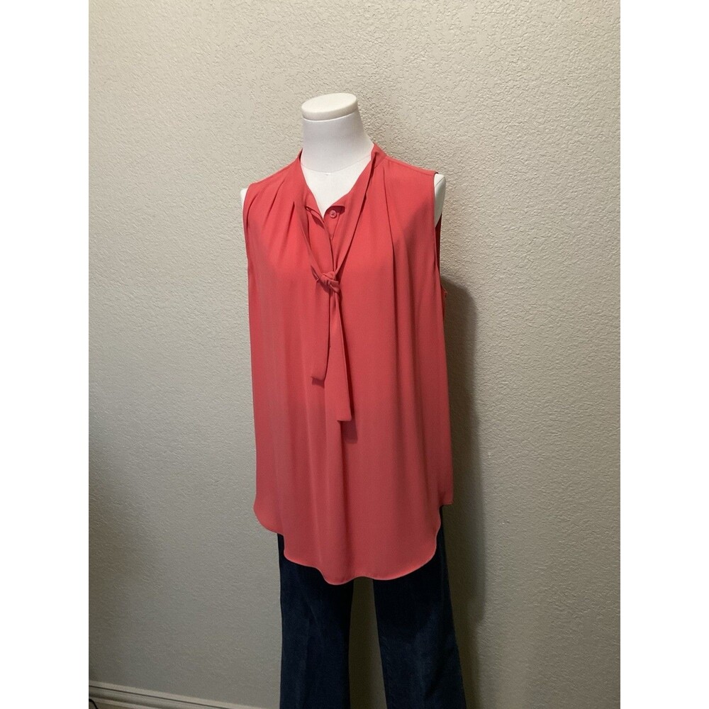 Ann Taylor, Women’s, Sleeveless V-Neck Blouse W/Tie, Coral, Size: M - Picture 2 of 7